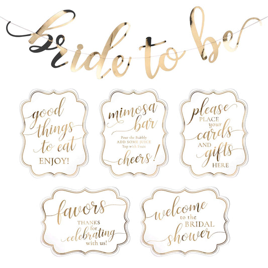 Lillian Rose White Gold Bridal Shower Signs and Bunting, 18"