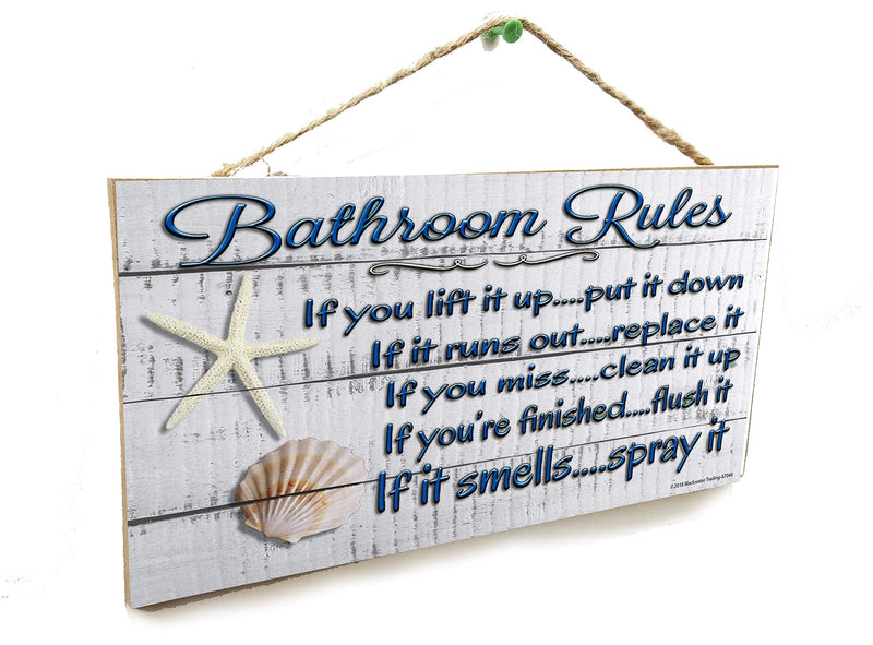 Blackwater Trading White Seashells Bathroom Rules If It Smells Spray It Beach Sign Plaque 5"x10"
