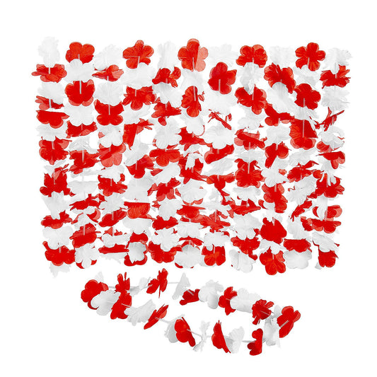 Fun Express - Team Spirit Flower Leis Red Wht - Apparel Accessories - Luauwear - Leis - 12 Pieces