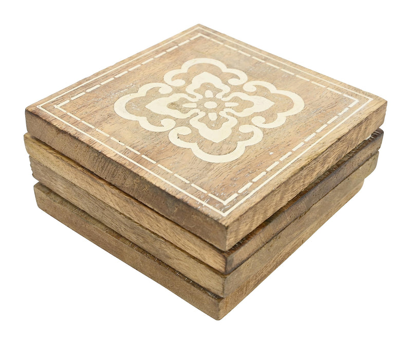 Set of 4 Wood Coasters Square Etch