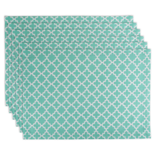 DII Lattice Cotton Placemat For Dinner Parties, Spring & Outdoor Picnics - 13x 19", Aqua Blue and White, Set of 6