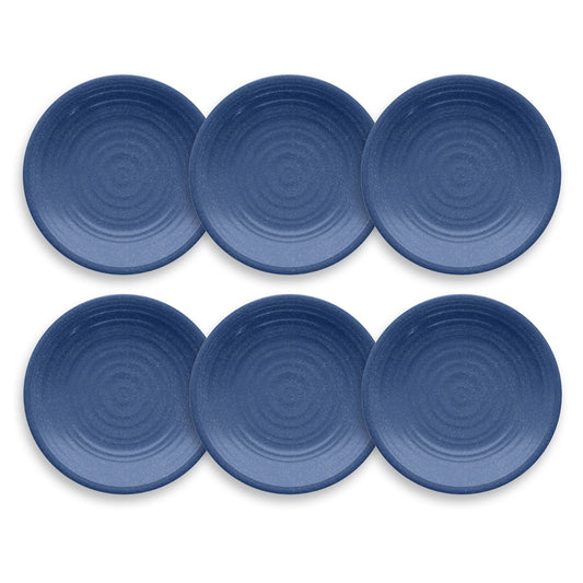 TarHong Planta Artisan Solid Salad Plate, 8.5", Planta (Majority Plant Based with Melamine Binder), Shatterproof, Indoor/Outdoor Entertaining, Set of 6, Blue Matte