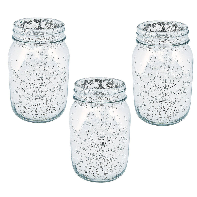 Fun Express Silver Mercury Glass Mason Jars (bulk set of 12) Wedding and Home Decor