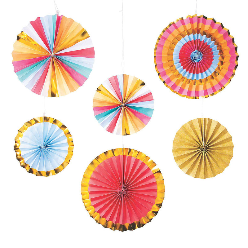 HAPPY DAY PARTY FANS - Party Decor - 6 Pieces