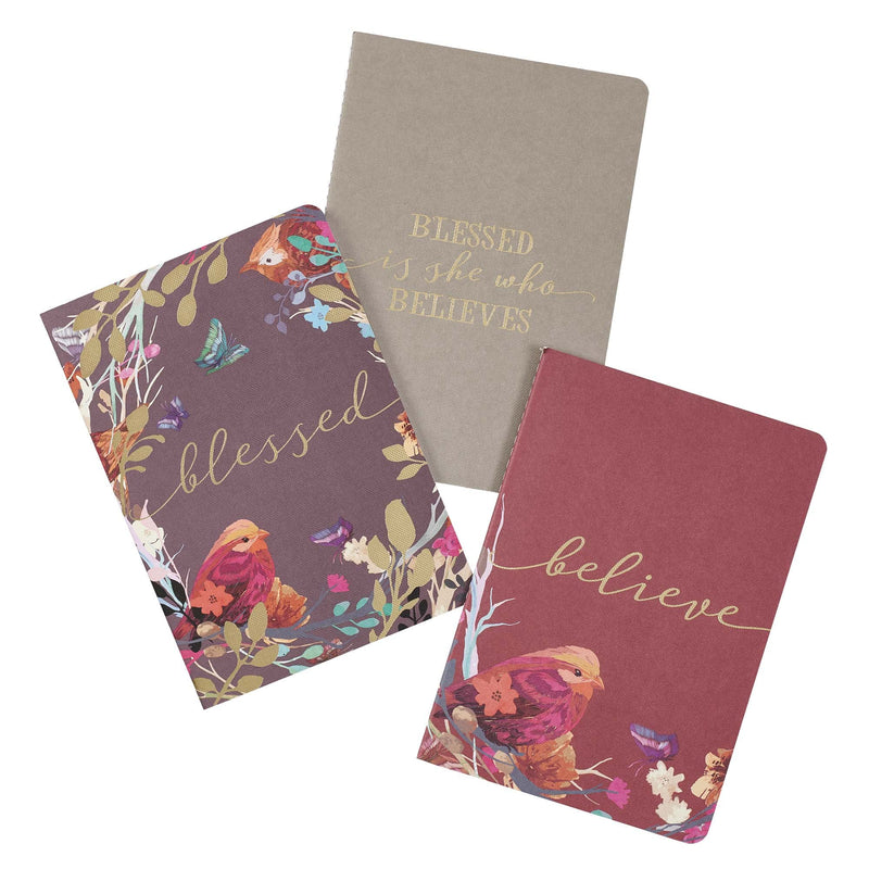 Blessed Is She Notebook Set in Eggplant, Burgundy and Grey with Gold-Foil Accents