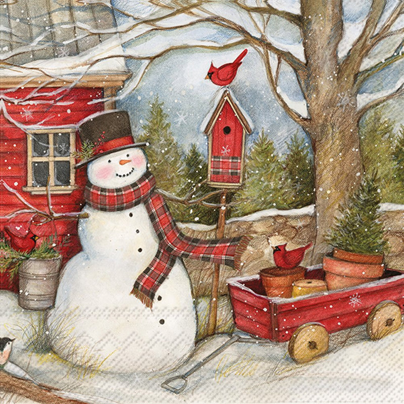 Boston International Holiday Paper Napkins, 20-Count Cocktail Size, Snowman Barn