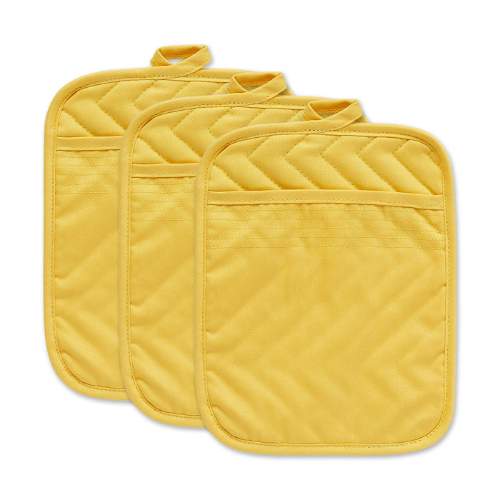 DII Heat Resistant Quilted Cotton, Pocket Potholder, 7x9, Yellow, 3 Piece