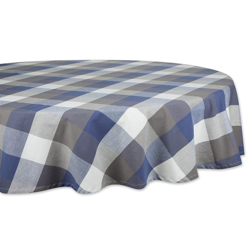 DII Tri-Color Check Collection 100% Cotton Tabletop, Tablecloth, 70" Round, French Blue