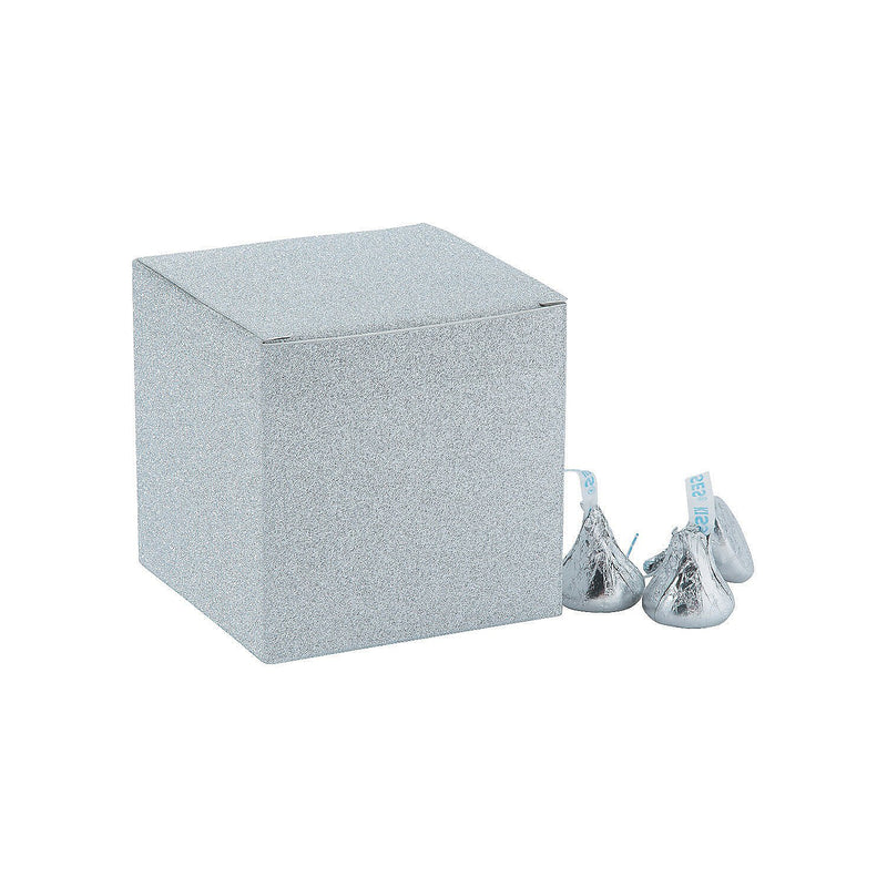 Fun Express - 3in Silver Glitter Mini Favor Boxes for Wedding - Party Supplies - Containers & Boxes - Paper Boxes - Wedding - 24 Pieces