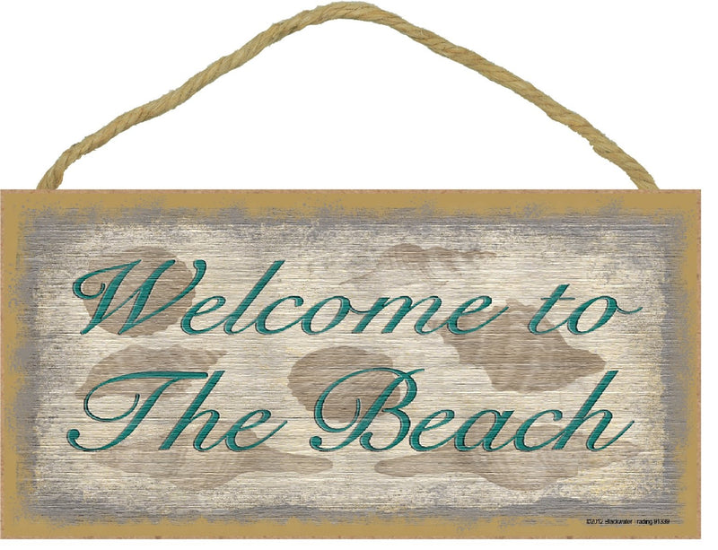 Blackwater Trading Welcome to The Beach Sign with Seashells Plaque Nautical Decor 5"x10"