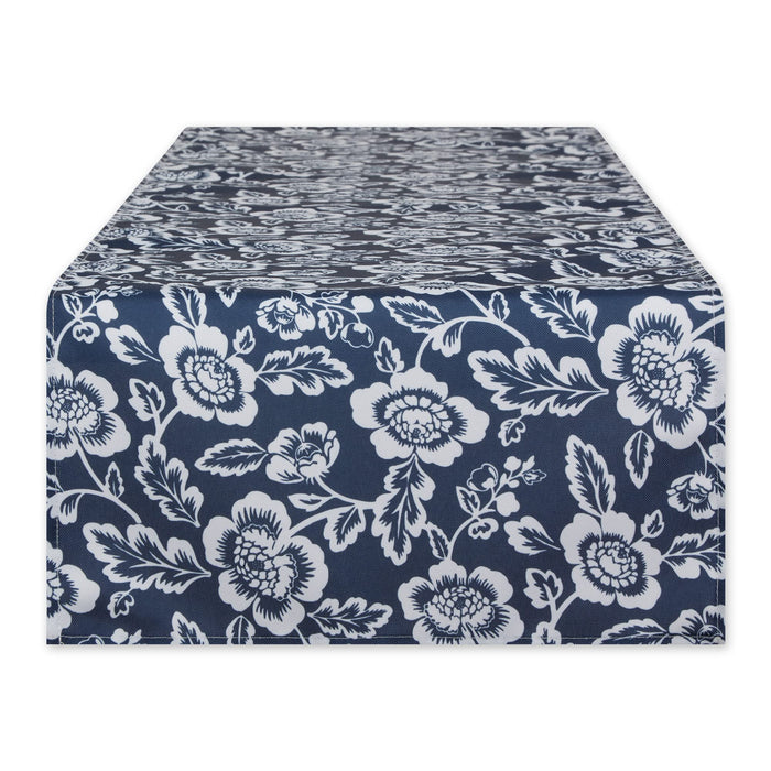 DII Indoor/Outdoor Tabletop Collection Floral, Flannel Backed, Table Runner, 14x72, Nautical Blue