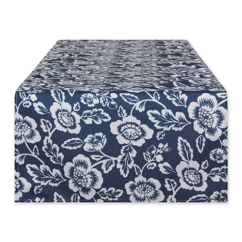 DII Indoor/Outdoor Tabletop Collection Floral, Flannel Backed, Table Runner, 14x72, Nautical Blue