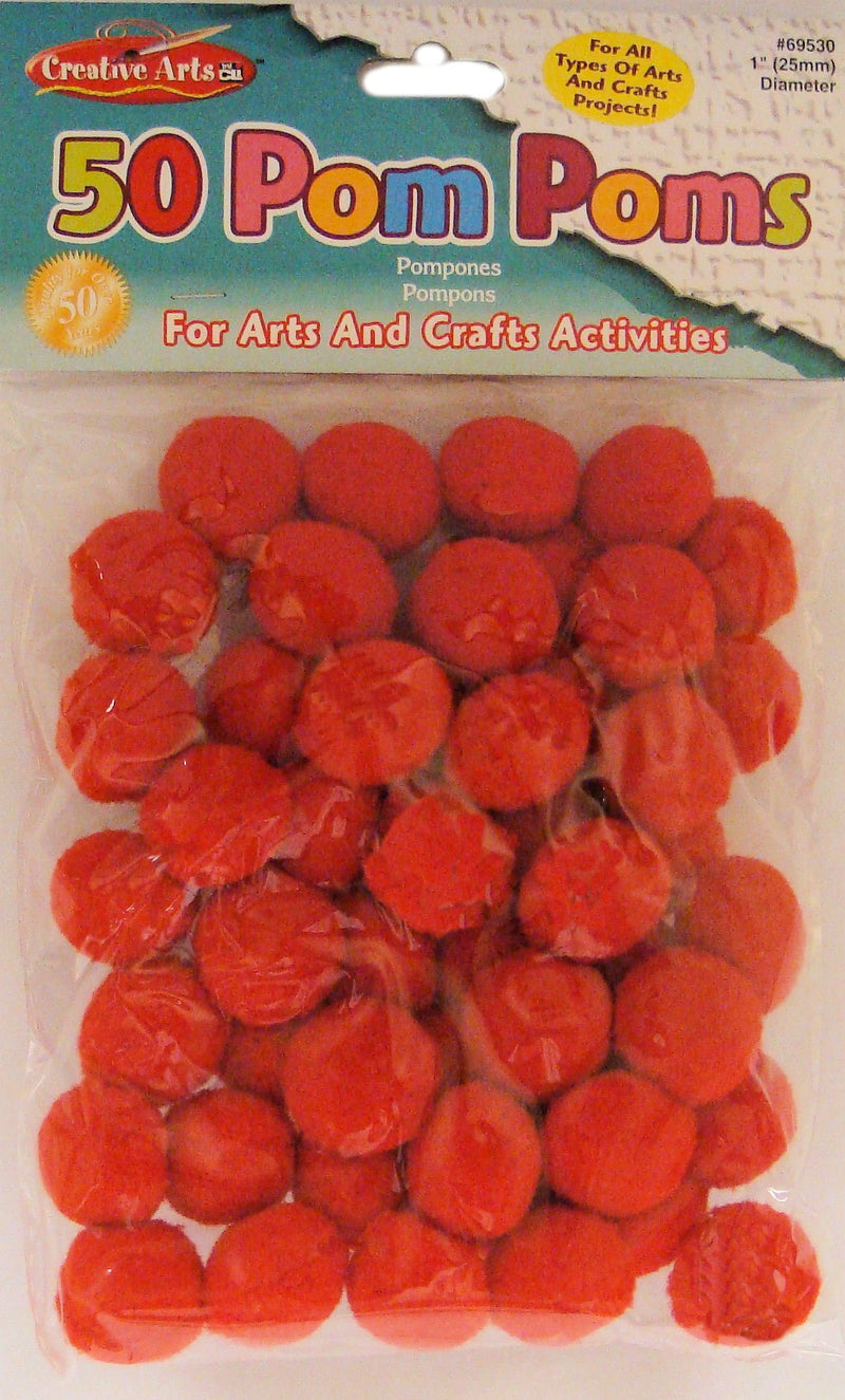 Creative Arts by Charles Leonard Pom-Poms, 1 Inch, Red, 50/Bag (69530)