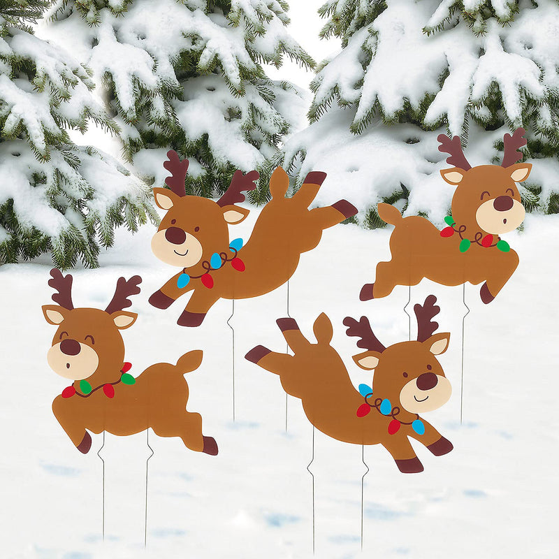 Christmas Reindeer Yard Stakes - Party Decor - 4 Pieces