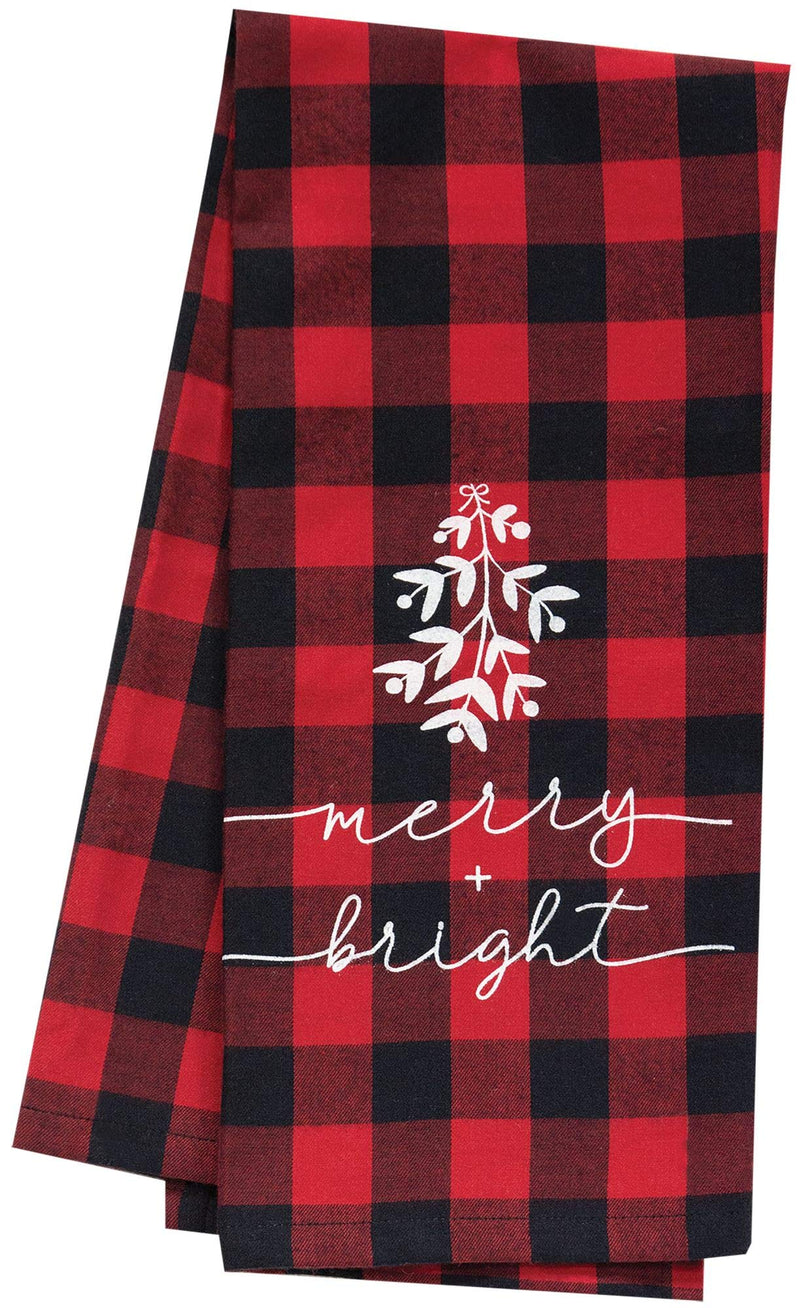 CWI Gifts Red Buffalo Check Merry and Bright Dish Towel, Multi