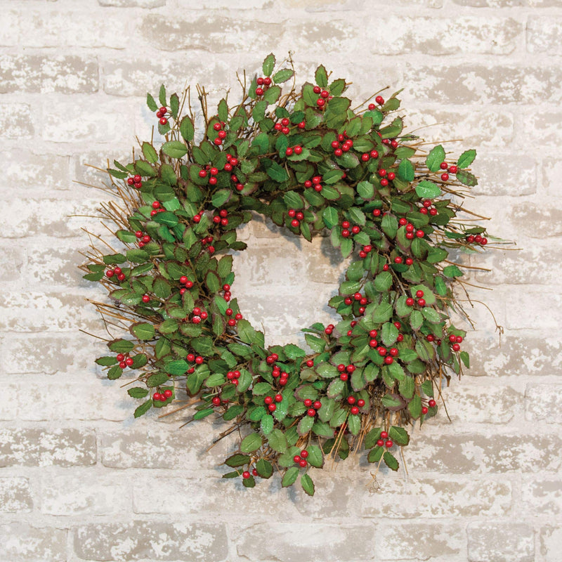 Vintage Floral Holly Wreath w/Berry 22"