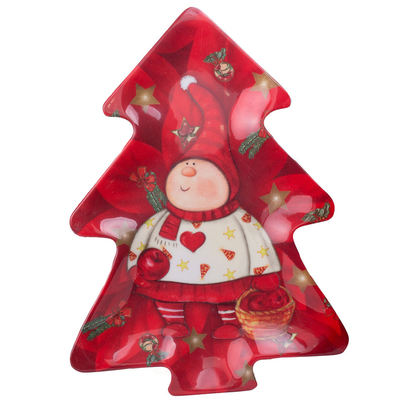 Chef Craft Christmas Tree Plate Elf 12.75 in Serving Plate, Red