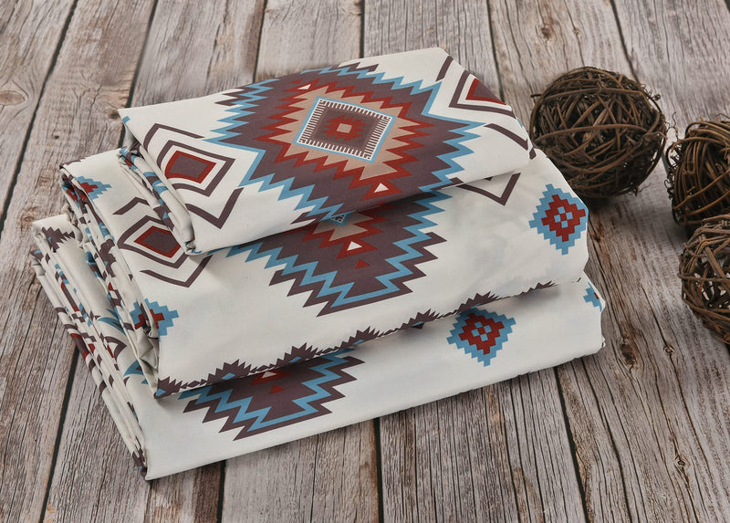 De Leon Collections Sonoma Diamonds Southwestern Tribal Geometric Full Sheet Set Sheet and Pillowcase Set