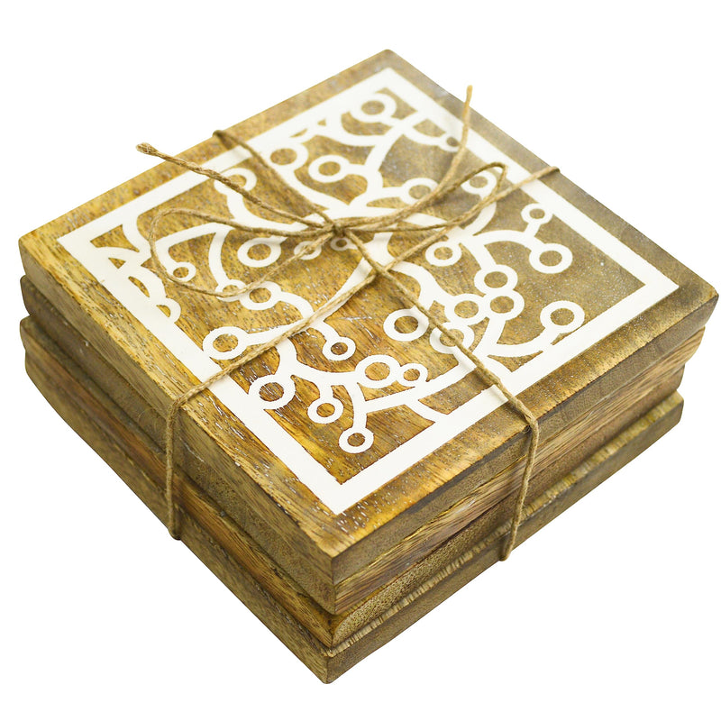 Set of 4 Wood Drink Coasters Squiggle
