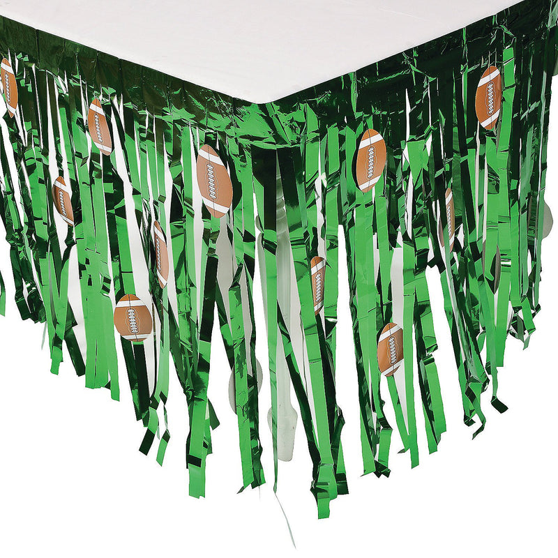 Football Foil Fringe Table Skirt with Cutouts - 9 feet - Sports Party Supplies