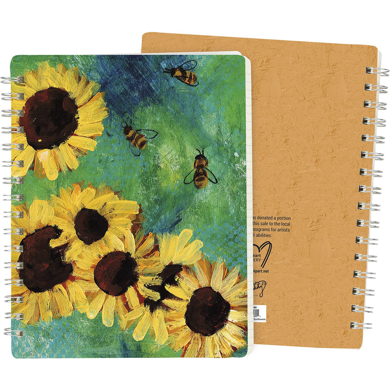 Sunflower & Bumble Bee Spiral Notebook Journal - 120 lined pages - Artwork Design made by Adults with Intellectual Disability and Autism