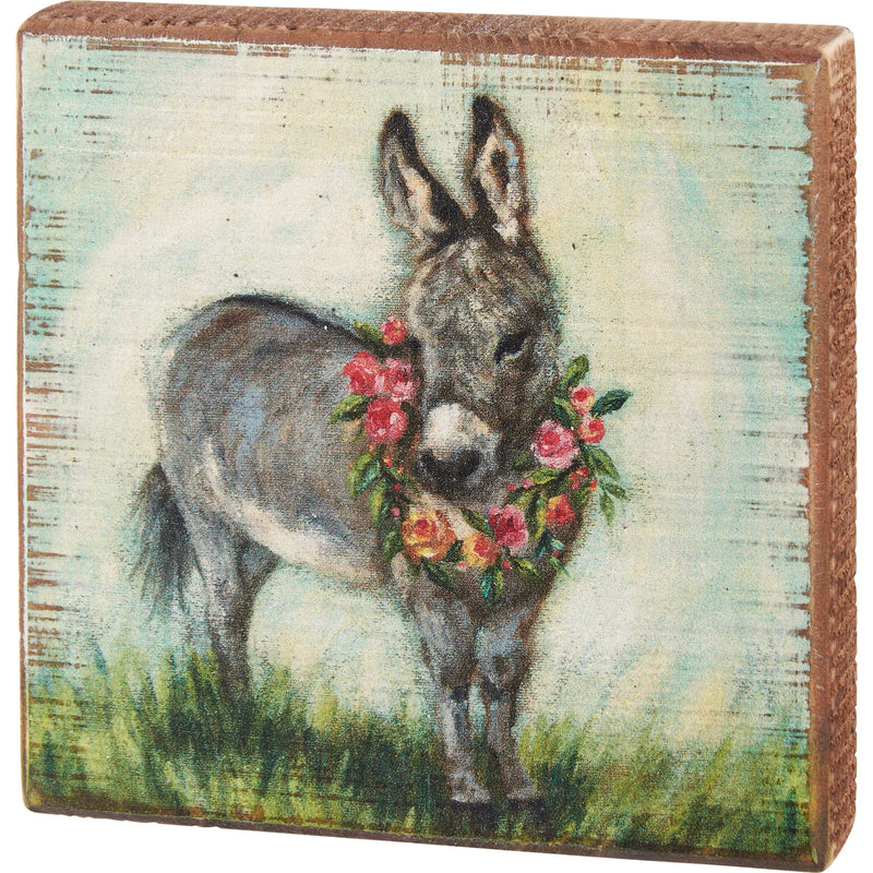Primitives by Kathy Donkey And Wreath Home Décor Sign 5" x 5" x 1"