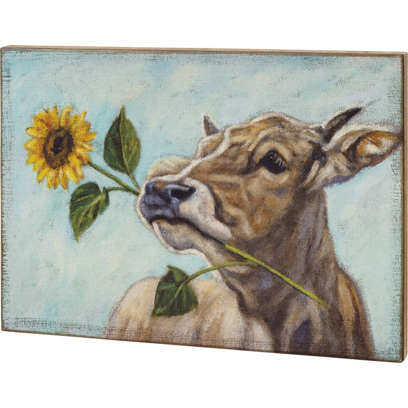 Primitives by Kathy 109163 Wooden Box Sign (Sunflower Cow)