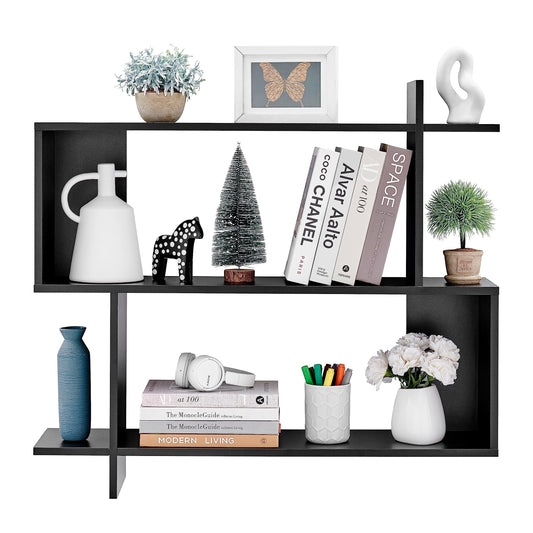 Danya B. Manasa Floating Geometric Kilter Two-Tier Wall Shelf - Black