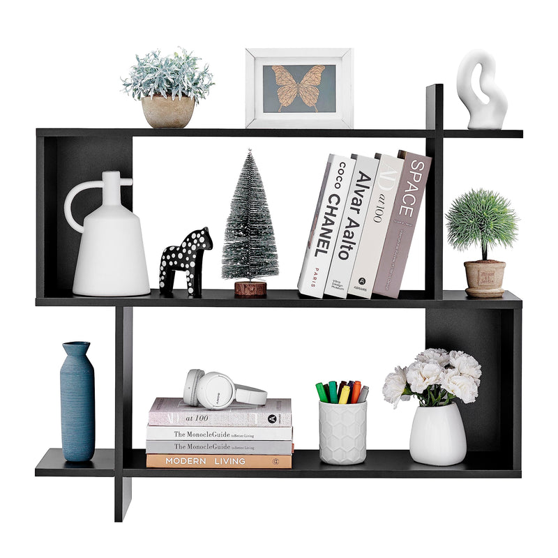 Danya B. Manasa Floating Geometric Kilter Two-Tier Wall Shelf - Black