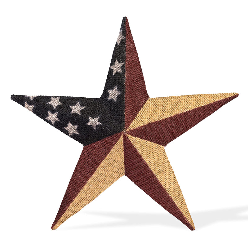 CWI Gifts Metal and Burlap Patriotic Barn Star - 18" American Flag Hanging Star - Farmhouse Wall Decor - 1