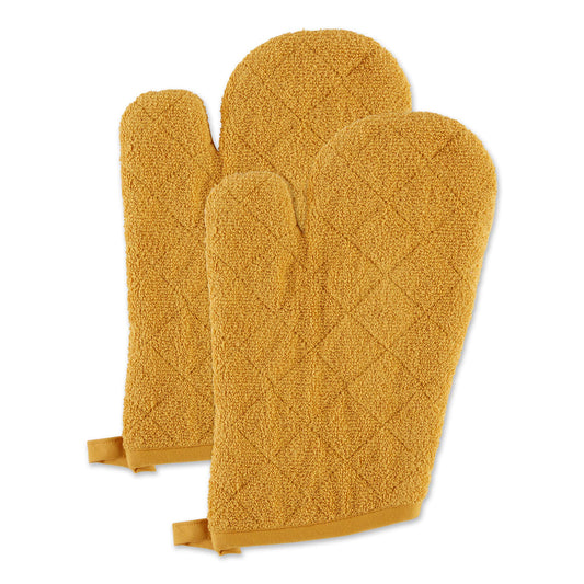 DII Basic Terry Collection 100% Cotton Quilted, Oven Mitt, Honey Gold, 2 Piece