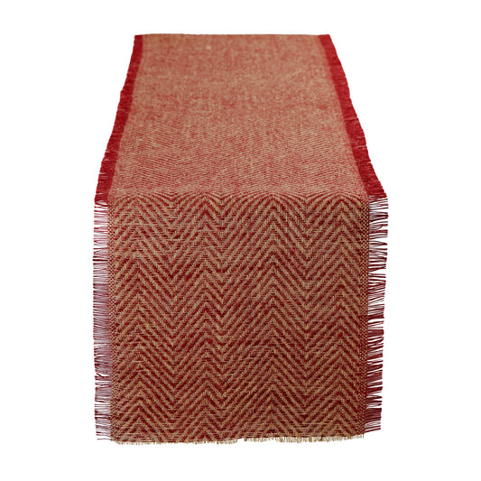 DII Jute Burlap Collection Kitchen Tabletop, Table Runner, 14x108, Chevron Barn Red