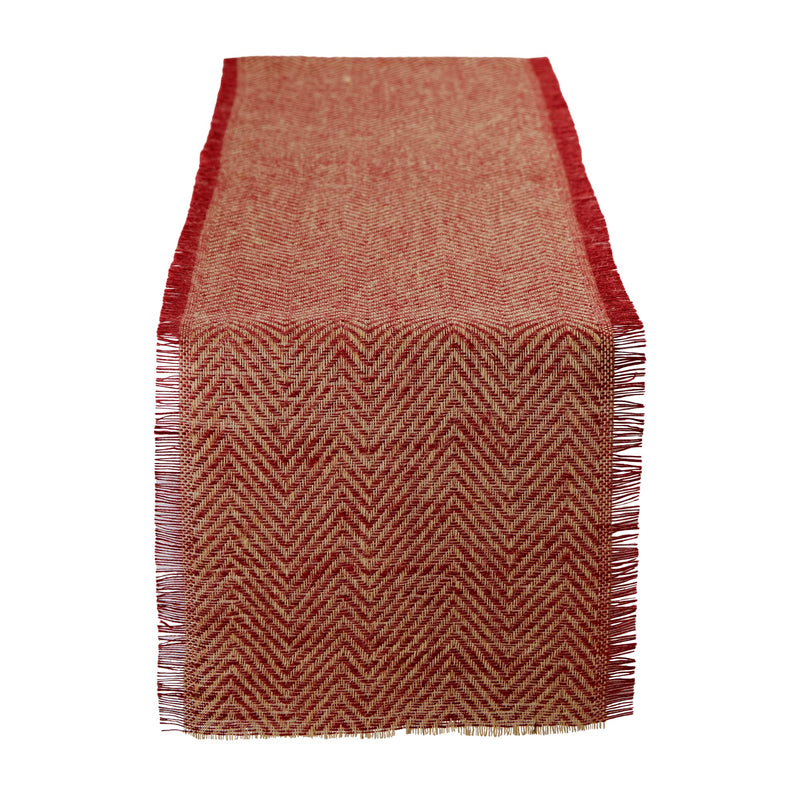 DII Jute Burlap Collection Kitchen Tabletop, Table Runner, 14x108, Chevron Barn Red