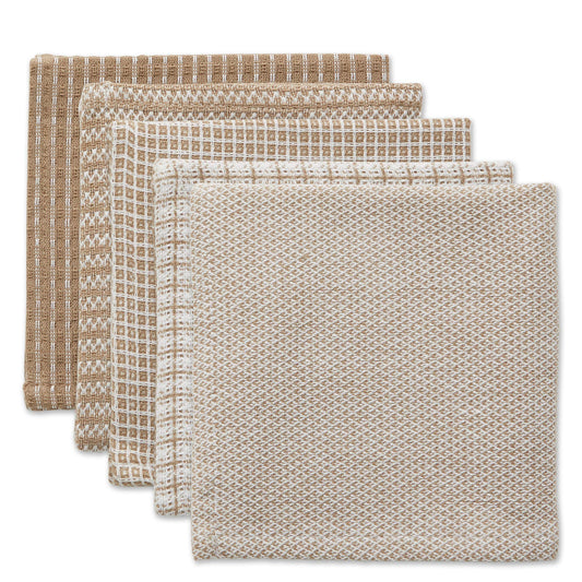 DII Everyday Kitchen Collection Assorted Dishcloth Set, 12x12, Stone, 5 Count