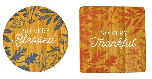 2 Piece Bamboo Wood Trivet Set SO Thankful