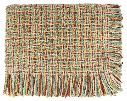 Bedford Cottage Athena Spice Woven Soft and Warm 4 Sided Fringe Throw Blanket, 72-inch Length, Living Room or Bedroom Decoration
