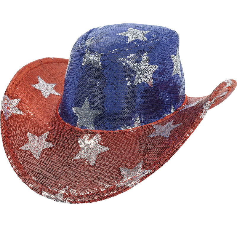 Amscan Patriotic Star Sequin Adult Cowboy Hat, 5" x 13", Multi Color