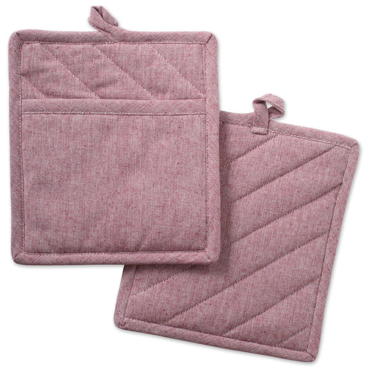 DII 100% Cotton Solid Chambray Kitchen Set, Potholders, Barn Red, 2 Piece