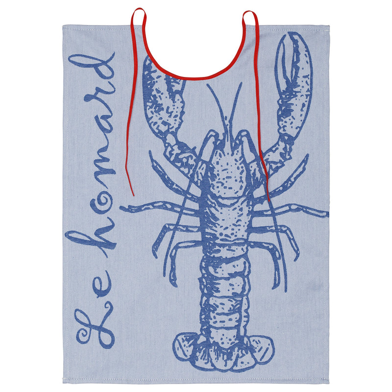 Coucke French Cotton Jacquard French Table Collection Seafood Bib, 24-inch Length, Blue