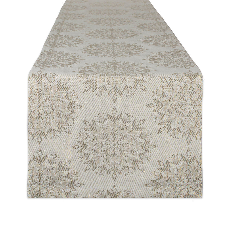 DII Holiday Tabletop Collection Sparkle Metallic, Table Runner, 14x72, Jacquard Snowflakes