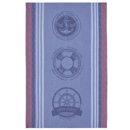 Coucke French Cotton Jacquard Towel, Nautique, 20-Inches by 30-Inches, Blue, 100% Cotton