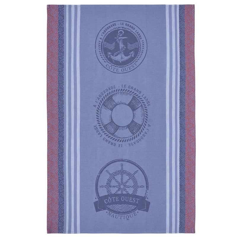 Coucke French Cotton Jacquard Towel, Nautique, 20-Inches by 30-Inches, Blue, 100% Cotton