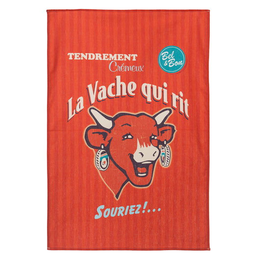 Coucke French Cotton Digitally Printed Towel, Vache Qui Rit Retro Rouge (Laughing Cow), 20-Inches by 30-Inches, Red