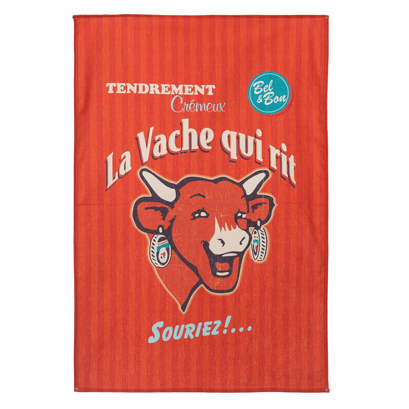 Coucke French Cotton Digitally Printed Towel, Vache Qui Rit Retro Rouge (Laughing Cow), 20-Inches by 30-Inches, Red