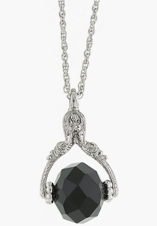 1928 Jewelry Black Crystal Spinner Wishbone Necklace, 30 Inches