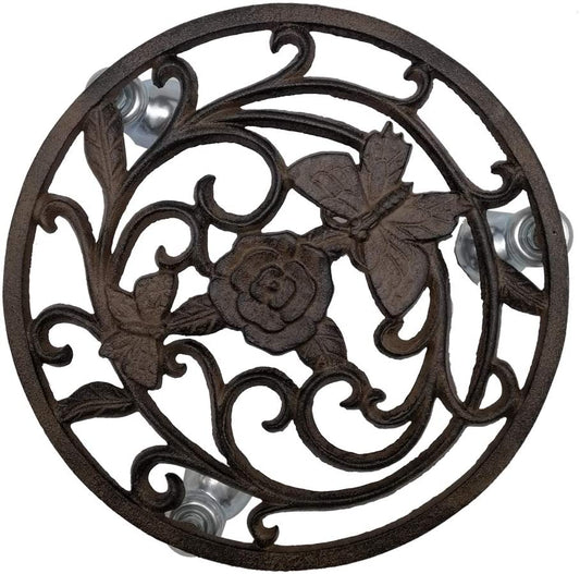 Comfy Hour Cast Iron Butterfly Flower Garden Plant Trolley Flowerpot Holder